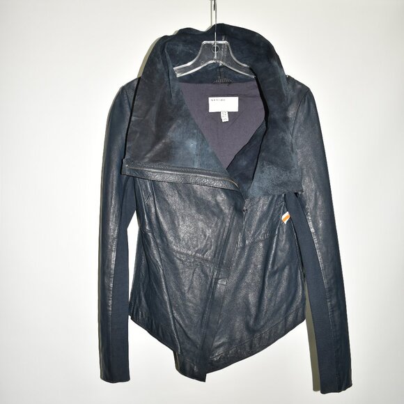 NEW $650 MUUBAA DRAP LAMB LEATHER JACKET ASYMMETRICAL PETROL BLUE SIZE 8 RARE!! - Picture 3 of 7